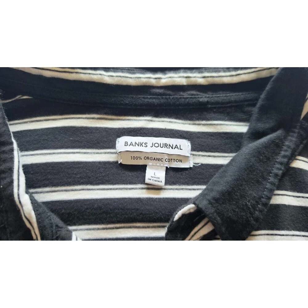 Banks Journal Men's L Organic Cotton Striped Long Sleeve Polo Surf Skate Shirt